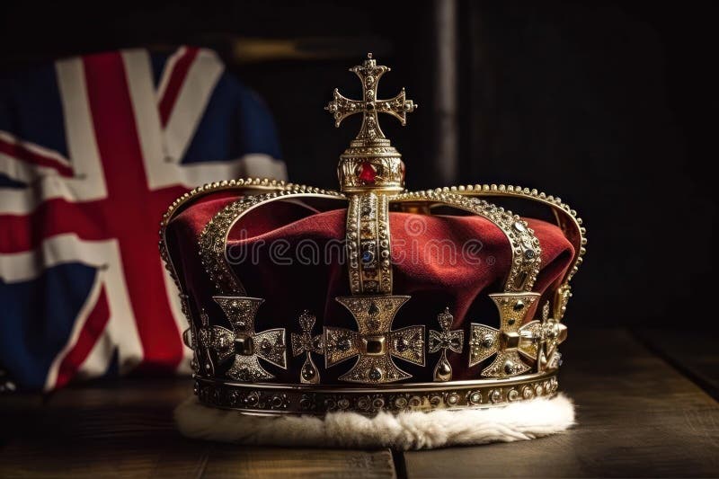 Royal crown on the background of the flag of the united kingdom of Great Britain and northern Ireland. Generative AI