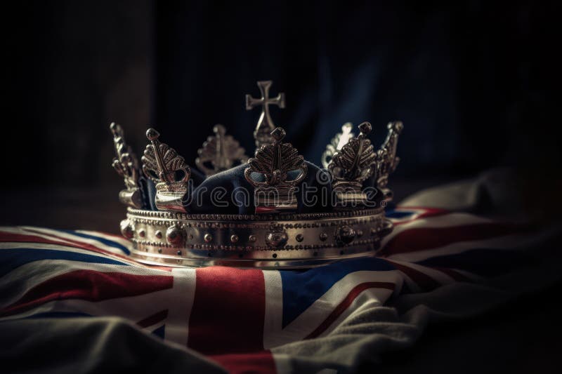 Royal crown on the background of the flag of the united kingdom of Great Britain and northern Ireland. Generative AI