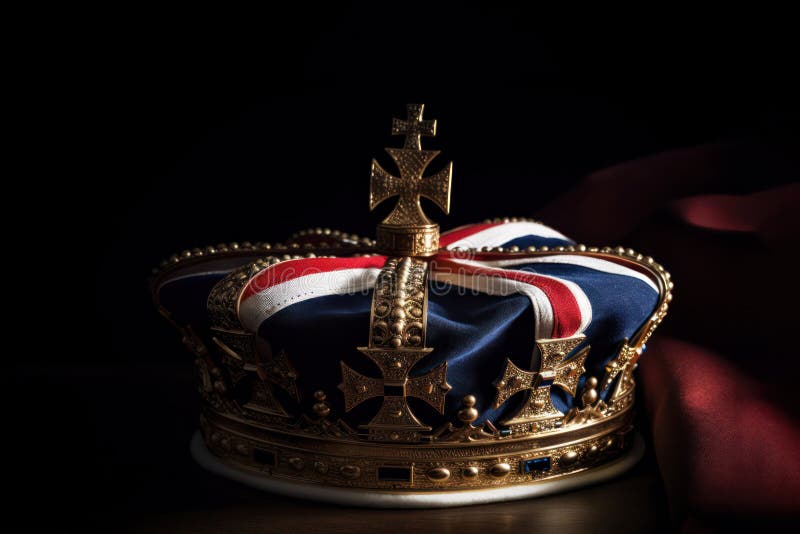 Royal crown on the background of the flag of the united kingdom of Great Britain and northern Ireland. Generative AI