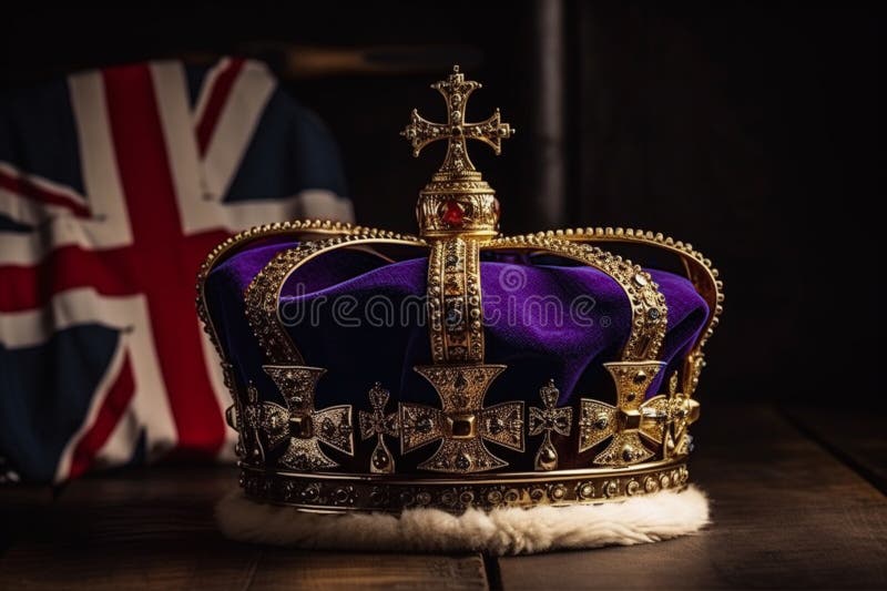 Royal crown on the background of the flag of the united kingdom of Great Britain and northern Ireland. Generative AI