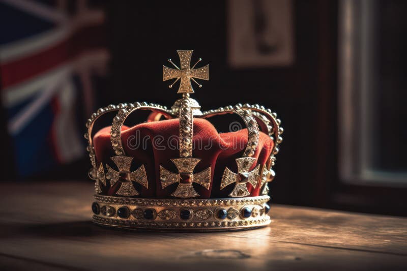 Royal crown on the background of the flag of the united kingdom of Great Britain and northern Ireland. Generative AI