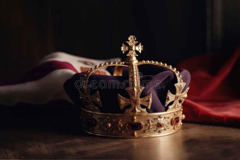 Royal crown on the background of the flag of the united kingdom of Great Britain and northern Ireland. Generative AI