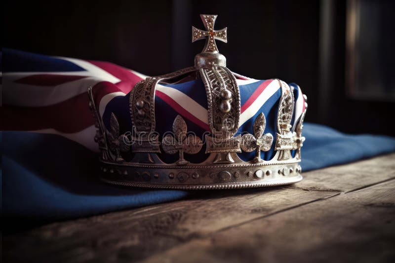 Royal crown on the background of the flag of the united kingdom of Great Britain and northern Ireland. Generative AI