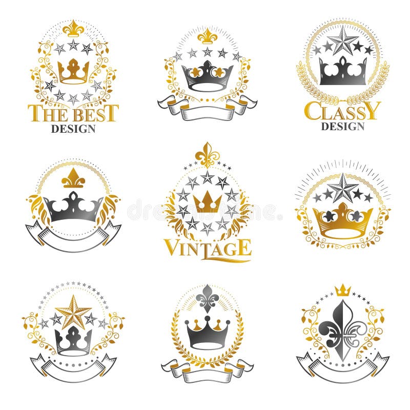 Royal Crowns Emblems Set Heraldic Vector Design Elements Collection