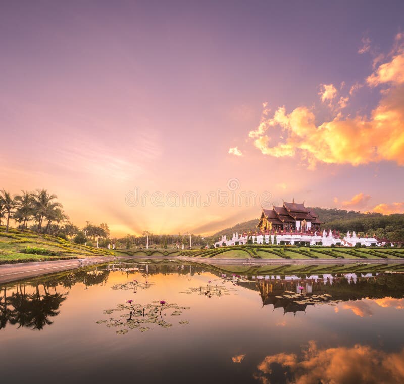 Royal Flora Ratchaphruek Park at sunset Chiang Mai