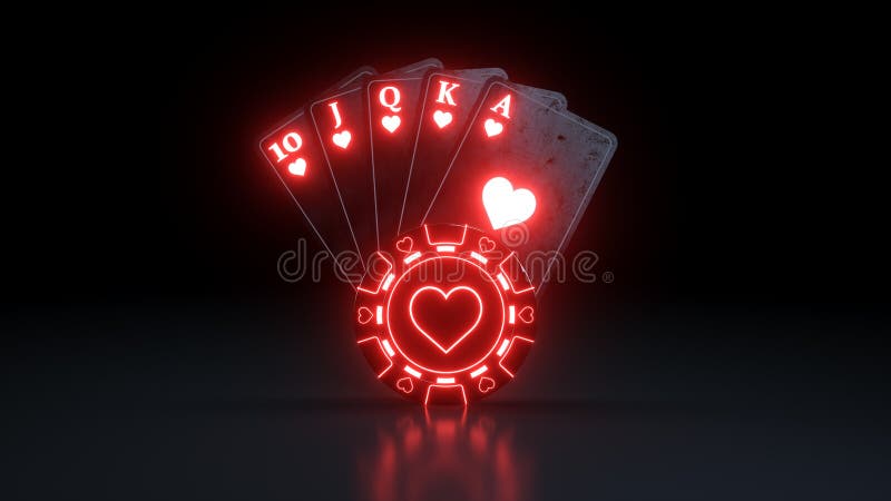 Royal Flush in Hearts Poker Playing Cards with Neon Lights Isolated on the  Black Background - 3D Illustration Stock Illustration - Illustration of  modern, light: 143817443