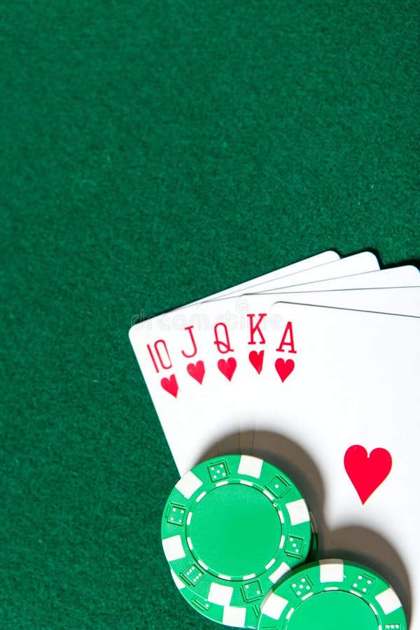 Royal Flush Poker Card Sequence Near Poker Chips Stock Photo Image of