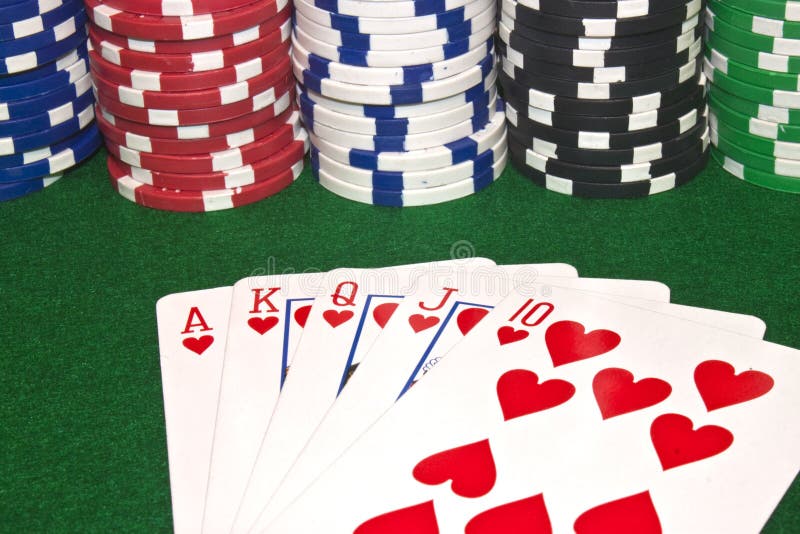 Royal Flush and Poker Chips Stock Photo - Image of suit, hearts: 17503184