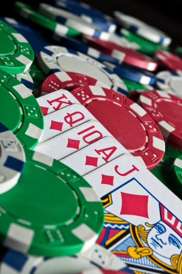 Royal flush and poker chips