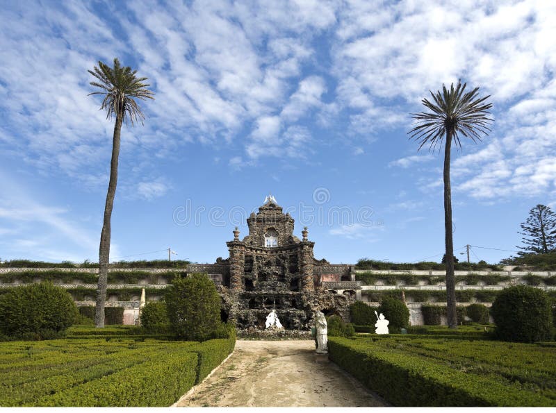 View of the monumental cascade of the Royal Gardens of Caxias, Portugal. View of the monumental cascade of the Royal Gardens of Caxias, Portugal