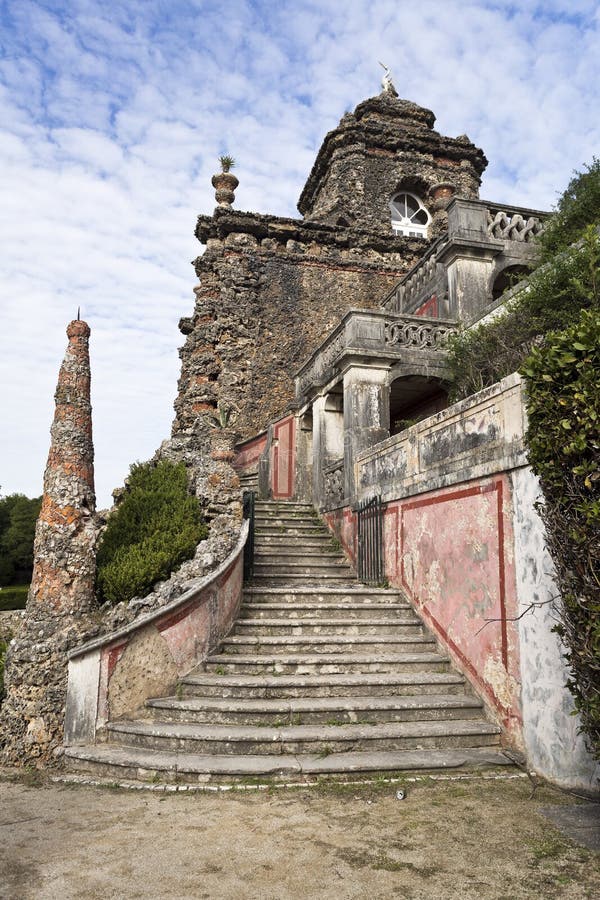 View of the stairway to the monumental cascade of the Royal Gardens of Caxias, Portugal. View of the stairway to the monumental cascade of the Royal Gardens of Caxias, Portugal