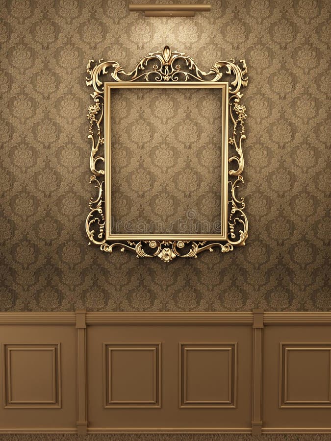 Royal Golden Frame On The Wall In Interior. Stock Illustration Image
