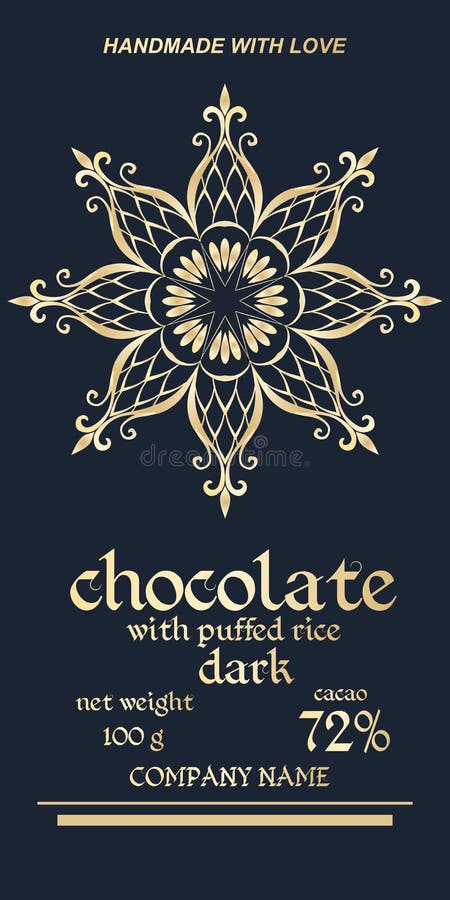 Royal golden packaging design of chocolate bars. Easy editable packaging template. Elegant snowflake or mandala - flower. vector illustration