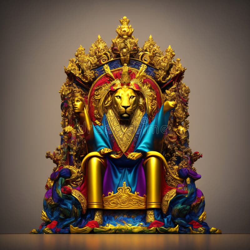 Royal lion sitting on a throne, closeup. Generative AI Stock