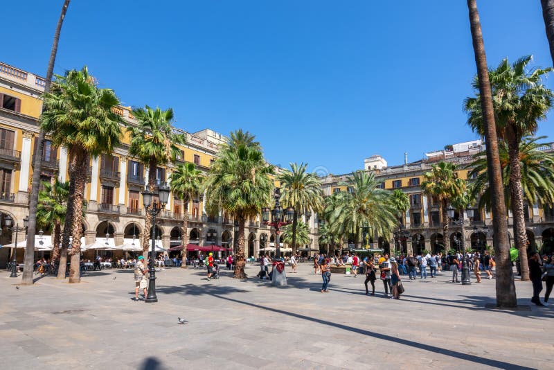 Royal square Plaza Real in Barcelona, Spain stock photography Royal square Plaza Real in Barcelona, Spain stock photography