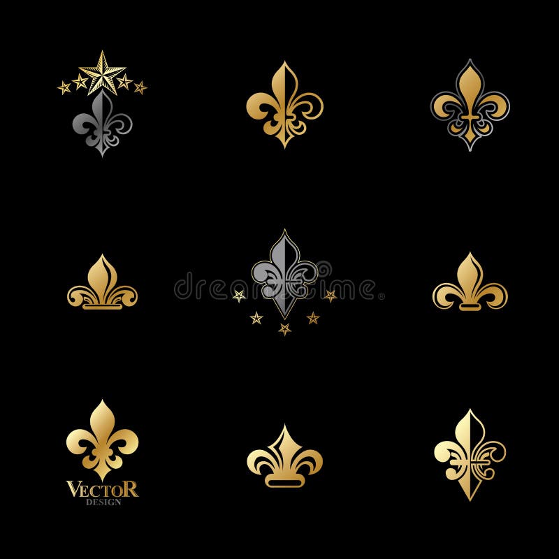 Royal Symbols Lily Flowers Emblems Set. Heraldic Vector Design E Stock ...