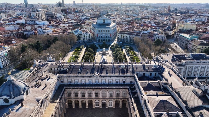 Royal Palace At Madrid In Comunidad De Madrid Spain. Royal Theater Skyline.