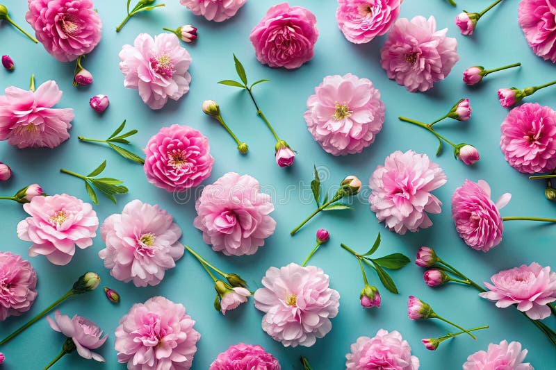 Roz delicat înflorește pe un fond albastru pastel O compoziție florală asomătoare cu strat plat pentru amprente decor pentru acasă vector illustration