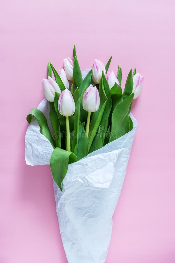Roze die tulpen in Witboek worden verpakt stock afbeeldingen Roze die tulpen in Witboek worden verpakt stock afbeeldingen
