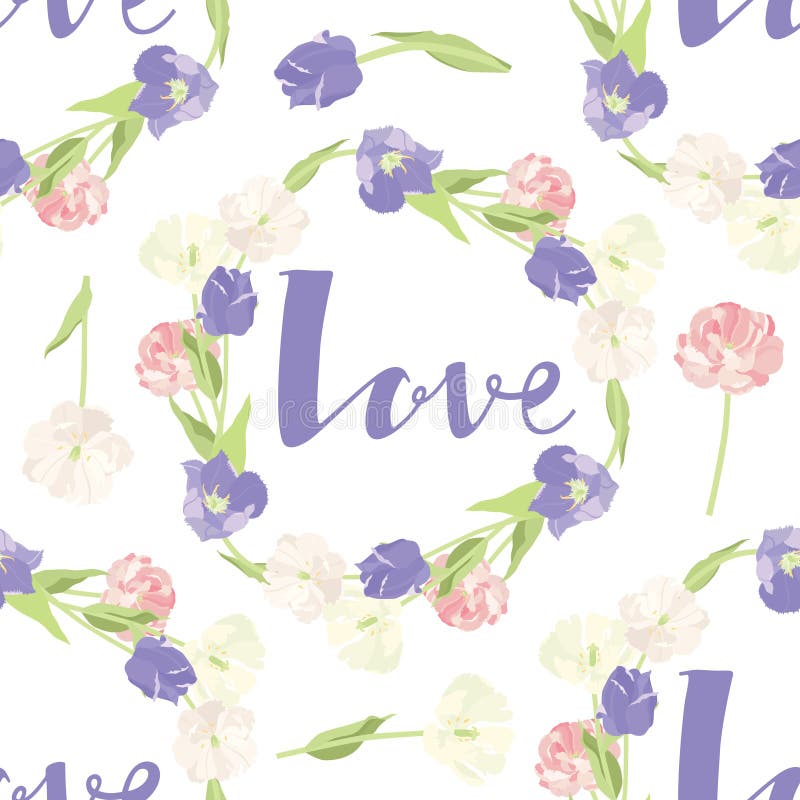 Roze en lilac het Kaderliefde van het tulpen Naadloze patroon vector illustratie Roze en lilac het Kaderliefde van het tulpen Naadloze patroon vector illustratie