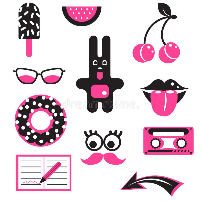 Roze en zwarte pretflarden Vector lege glanzende etiketten stock illustratie Roze en zwarte pretflarden Vector lege glanzende etiketten stock illustratie