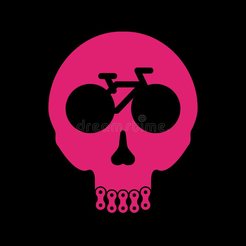 Roze Fiets of Fiets Menselijke Schedel Vectorschedel of Doods` s Hoofdsymbool Creatieve Schedeldruk voor Affiche of T-shirt royalty-vrije illustratie Roze Fiets of Fiets Menselijke Schedel Vectorschedel of Doods` s Hoofdsymbool Creatieve Schedeldruk voor Affiche of T-shirt royalty-vrije illustratie