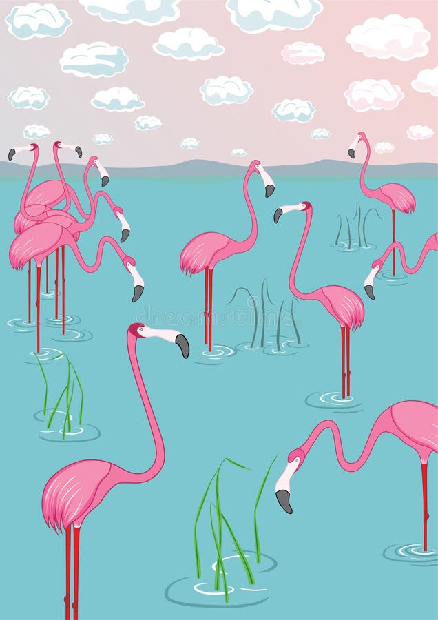 Roze flamingo's op de baai vector illustratie Roze flamingo's op de baai vector illustratie