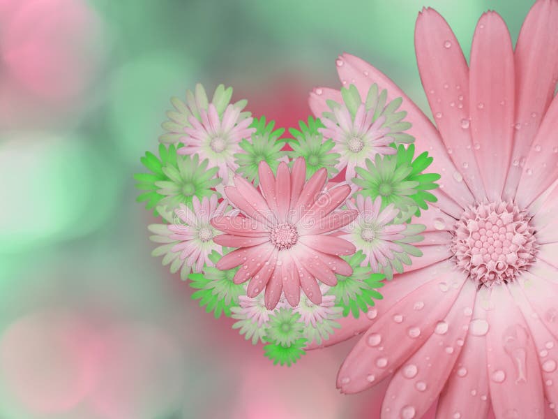 Roze-groene bloemen, op roze-turkooise vage achtergrond royalty-vrije illustratie Roze-groene bloemen, op roze-turkooise vage achtergrond royalty-vrije illustratie