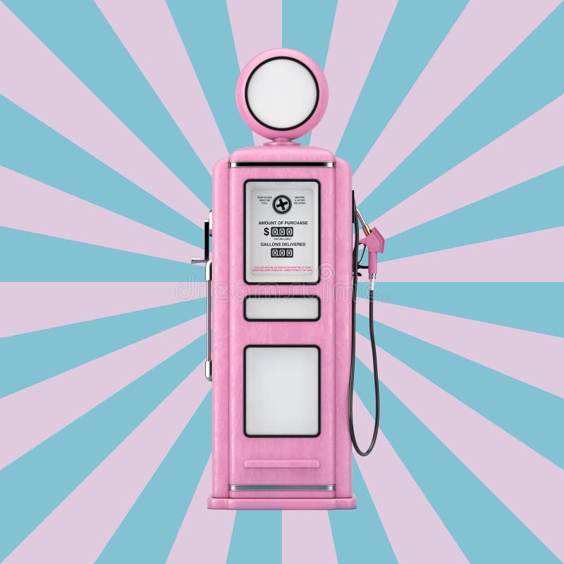 Pink Retro Gas Pump on a Vintage Star Shape Pink and Blue background. 3d Rendering. Pink Retro Gas Pump on a Vintage Star Shape Pink and Blue background. 3d Rendering