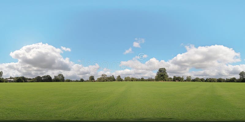 Rozległe niebo i zielone pole Panorama 360 stopni widok otwartego pola zielonego ilustracji