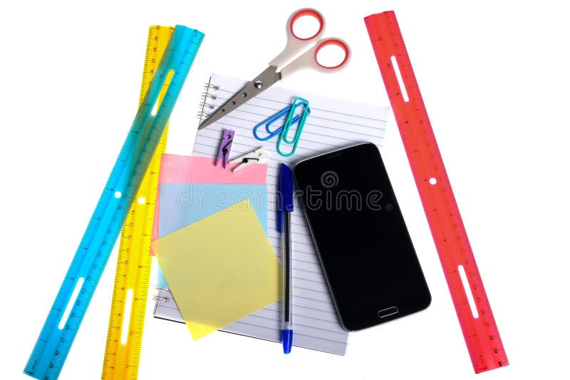 Rozmaitość materiały rzeczy i smartphone zdjęcia stock Rozmaitość materiały rzeczy i smartphone zdjęcia stock