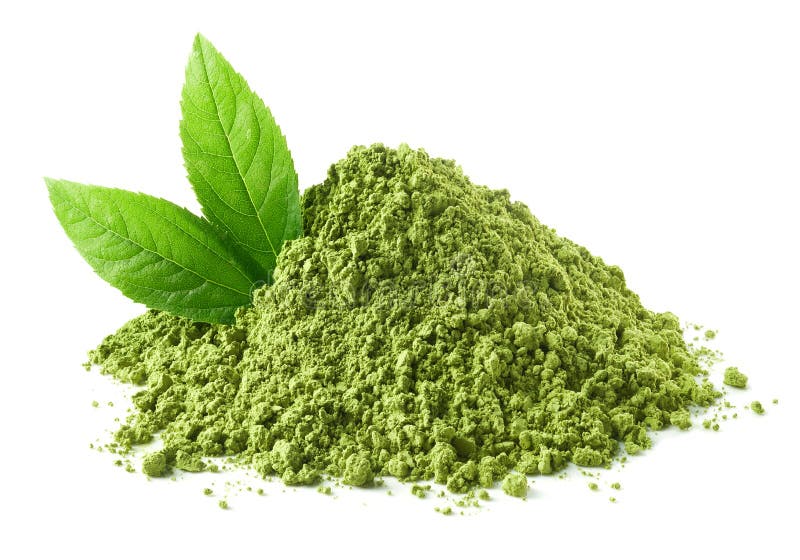 Rozsypisko zielony matcha herbaty proszek i liście