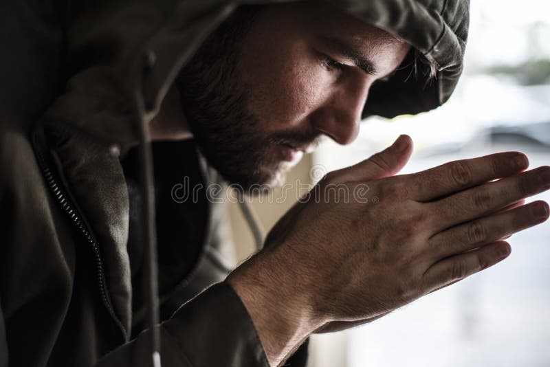 Thoughtful Homeless People Feeling Cold in Winter. Thoughtful Homeless People Feeling Cold in Winter