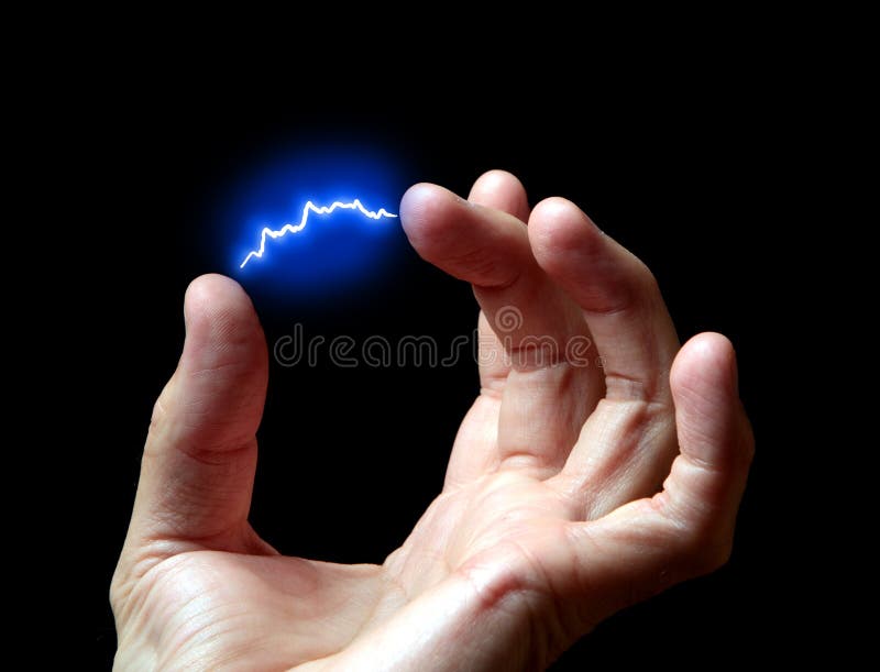 Electric discharge in a hand against a dark background. Electric discharge in a hand against a dark background