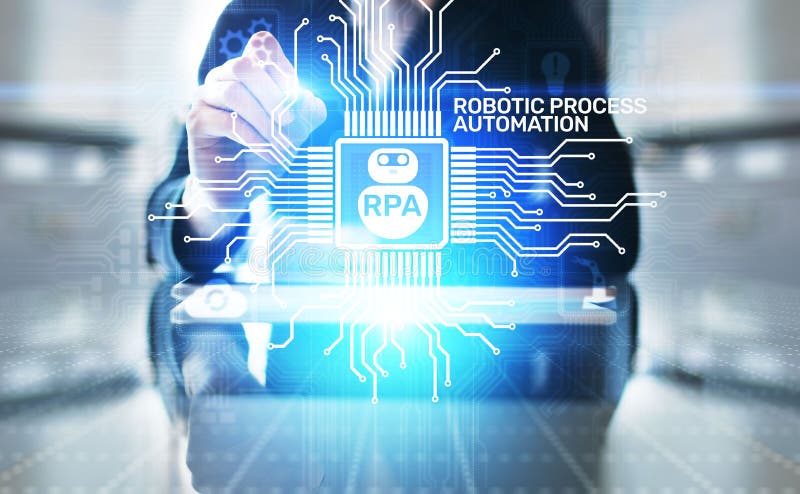 RPA Robotic process automation innovation technology concept on virtual screen. stock image