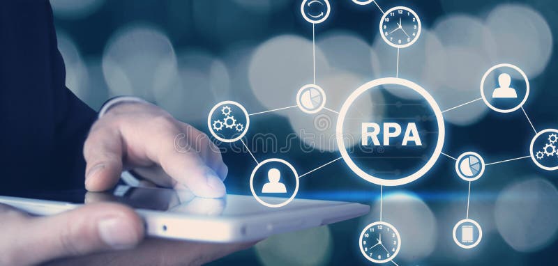 RPA-Robotic Process Automation. Technology concept stock images