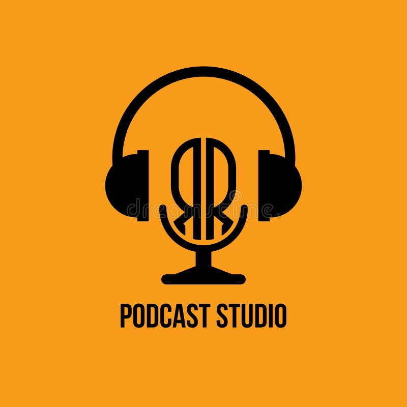 Rr monogram hoofdtelefoon en microfoonstijl vector illustratie