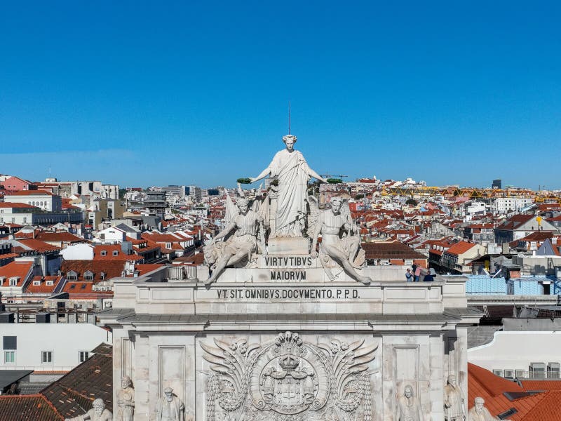 The Rua Augusta Arch in Lisbon, Portugal. Statues and Monument Stock Image Image of place