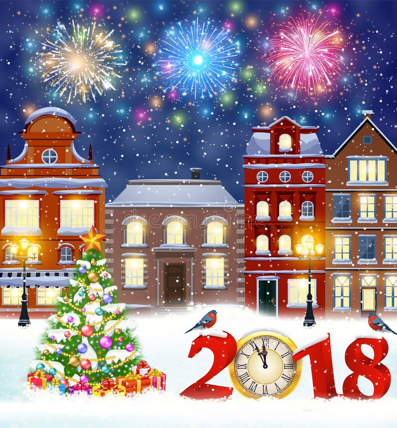 Rua da cidade do inverno do Natal ilustração do vetor Rua da cidade do inverno do Natal ilustração do vetor
