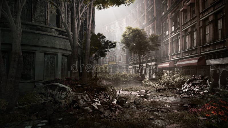 Rua na cidade abandonada ilustração royalty free Rua na cidade abandonada ilustração royalty free