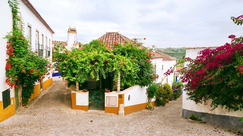 Rua velha em Obidos, Portugal imagens de stock royalty free Rua velha em Obidos, Portugal imagens de stock royalty free