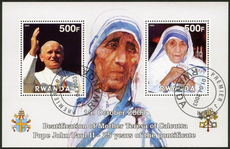 RUANDA -2003: mostras Madre Teresa e papa John Paul II imagens de stock royalty free RUANDA -2003: mostras Madre Teresa e papa John Paul II imagens de stock royalty free