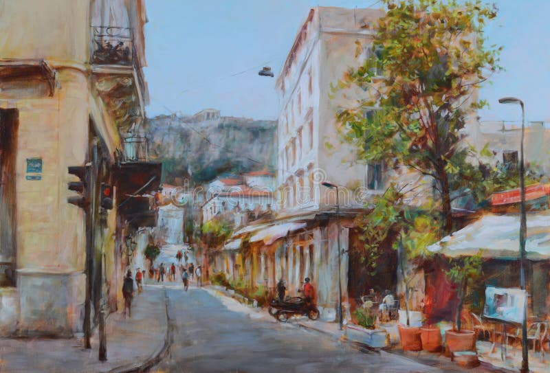 Ruas de Atenas, Grécia, pinturas feitos a mão