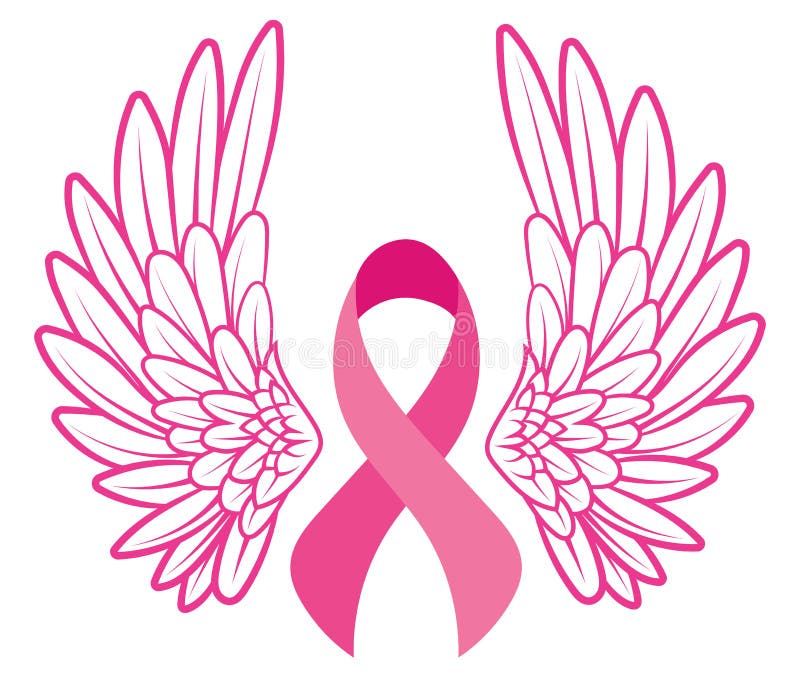 Ruban rose avec ailes d'anges. Ruban de sensibilisation au cancer du sein. Illustration vectorielle pour la santÃ© des seins