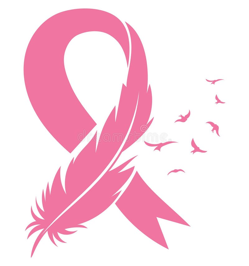 Ruban rose avec plumes et oiseaux. Ruban de sensibilisation au cancer du sein. Illustration vectorielle pour la santÃ© des seins