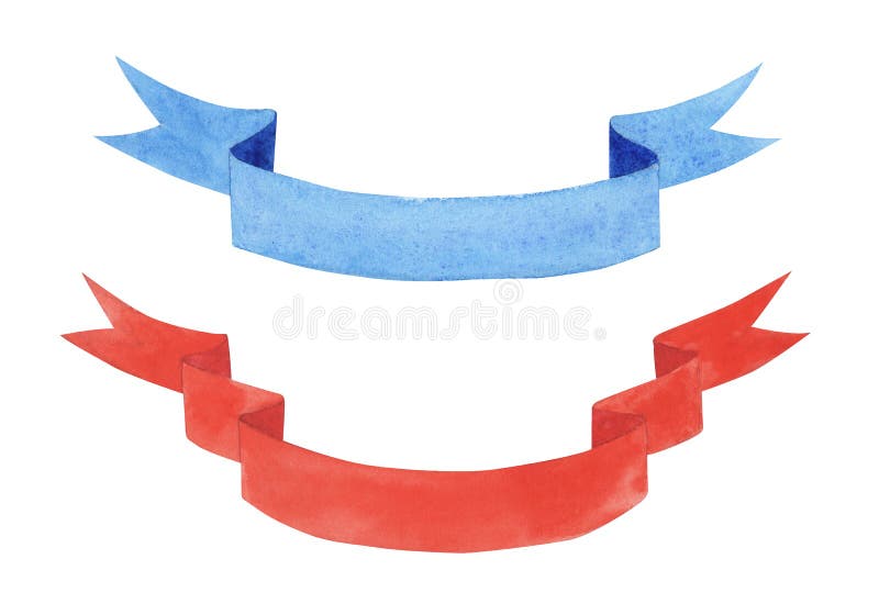 Rubans bleus et rouges de collection d'aquarelle, label, bannières pour le texte illustration stock Rubans bleus et rouges de collection d'aquarelle, label, bannières pour le texte illustration stock