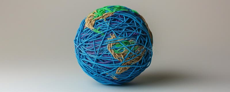 Rubber band ball surrounding a globe royalty free stock photo