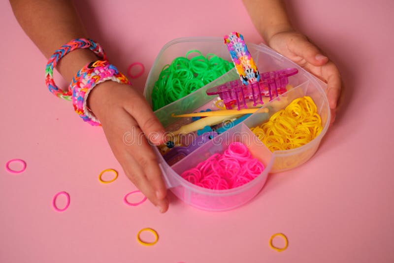 Colorful Rainbow loom bracelet rubber bands in a box Stock Photo - Alamy