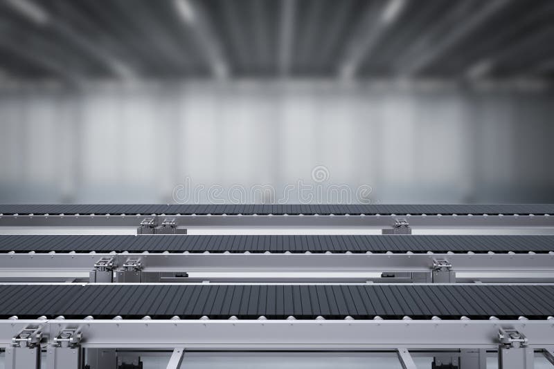 3d rendering rubber conveyor belt in factory. Rubber production line illustrations