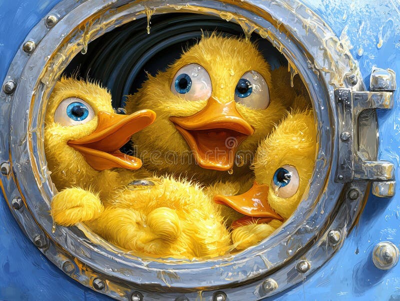 Rubber duck vault heist with a comedic twist in a royalty free stock photo